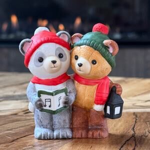 1984 Vintage Bear Christmas Carolers, Ceramic Bisque Figurine by Applause